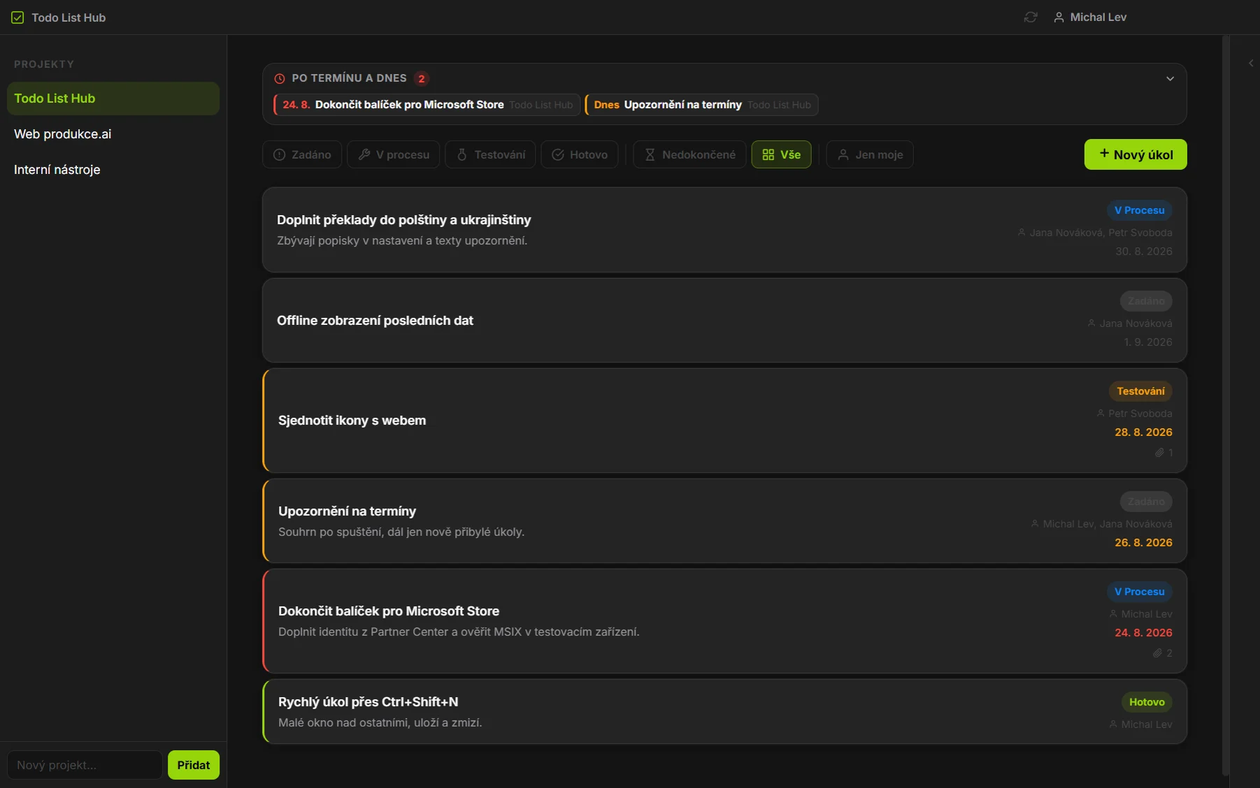 Todo List Hub — náhled aplikace